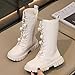 Fashion Solid Color Mid Calf Combat Riding Boots for Girls:Cute Lace up Knee High Winter Warm Footwear Party Dress Shoes 2025（Size13.5,Beige