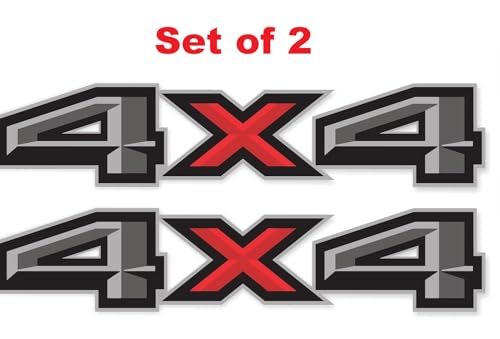 Image of Set of 2 PCS 4x4 Decals Stickers Compatible with 2014-2018 Chevy Silverado Sierra Truck Pickup Bedside,Truck Emblems, Auto Decoration Accessories Emblem (Gray /Red Bold)