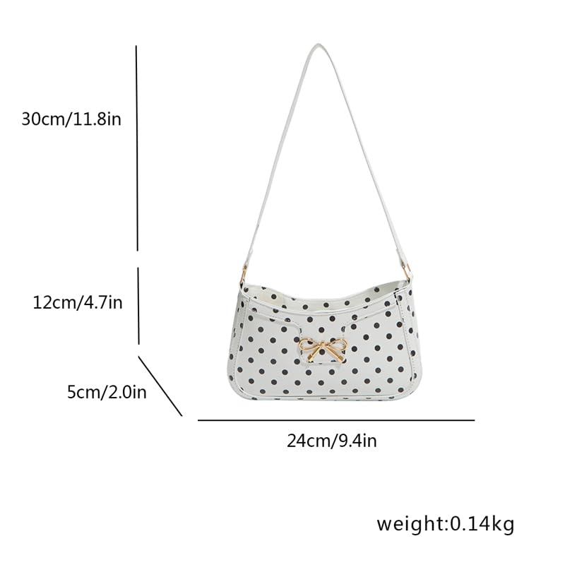 Borsa a tracolla da donna in poliuretano, stile retrò, a pois, con | EcoGleam Borsa a tracolla in poliuretano, stile retrò, a pois, con tasca, fiocco, tracolla imbottita, grande capacità