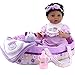 Aori Black Reborn Baby Doll Purple Bassinet 18 inch Lifelke Baby Girl Doll in Soft Vinly and Weighted Body with 8-Piece Gift Set