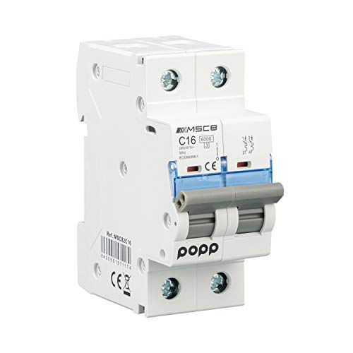 POPP® Interruptor Automático Magnetotérmico industrial CURVA C 1P 2P 3P + 6A 10A 16A 20A 25A 32A 40A 50A 63A … (2P, 16A)