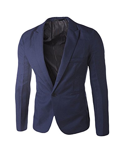 Bestgift Blazer masculino de cor lisa com um botão, Azul escuro, US S(Asia M)