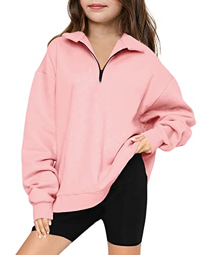 Batermoon Girls' Casual Oversized 1/4 Zipper Sweatshirt