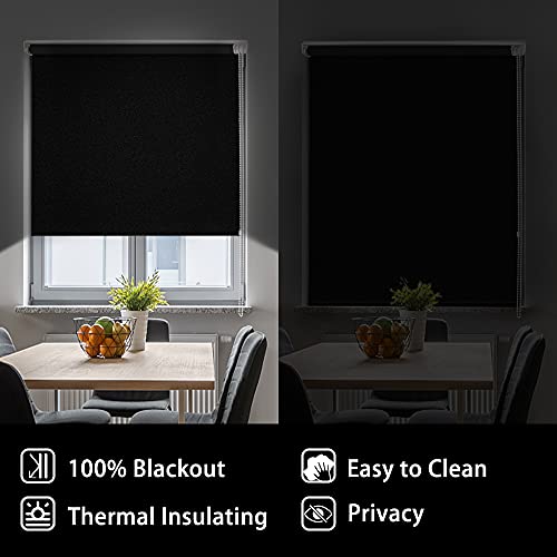 Luckup 100% Blackout Roller Shades Blind, Window Blinds With Waterproof Fabric, Thermal Insulated Uv Protection For Bedrooms, Living Room, Bathroom, The Office, Easy To Install, 20" W X 79" L(Black) #TOP3