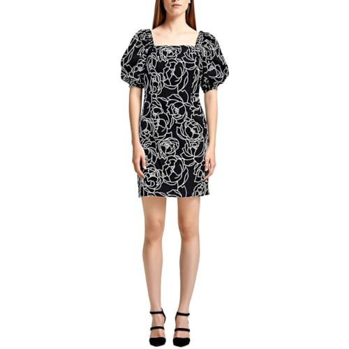 Anne Klein Women's Puff Sleeve Shift Casual Dress, Anne Black/Ivory Shell, 20