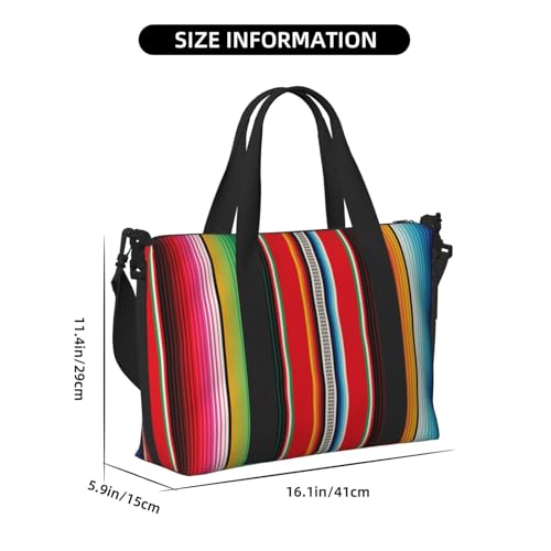 Mexican Serape Blanket Stripes Large Laptop Tote Travel Work Bag For Women Men Gym Beach Bag For Women Crossbody Carry On Shoulder Bag With Compartments Zipper,Overnight Weekender Bags2