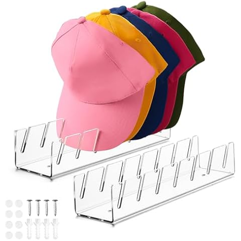 Wangjinpeng Hat Stand for Baseball Caps, 2 Pcs Acrylic Hat Organizer for 14 Baseball Caps, Hat storage for Baseball Caps Organizer and Display for Bedroom, Closet, Dresser, Office and Wall (Clear*2) Cover