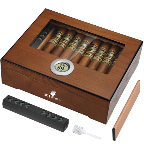 XIFEI Cigar Humidor, Cedar Wood Desktop Humidors with Digital Hygrometer,