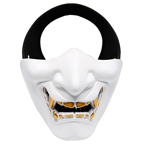 Airsoft Half Face Masks, Evil Demon Monster Kabuki Samurai Hannya Oni Half Face Protective Masks for Masquerade Ball, Party, Halloween, Cs War Game, BB Gun(White)