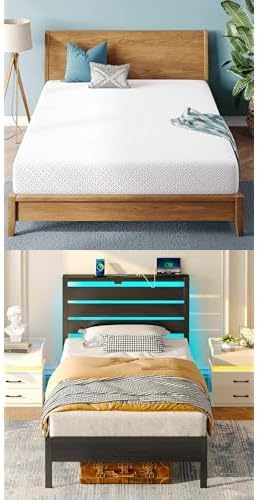 Rolanstar 6-Inch Twin Gel Memory Foam Mattress, Fiberglass-Free – Twin Size Bed with USB Charging Station, LED Lights, and Metal Platform Frame with Under-Bed Storage