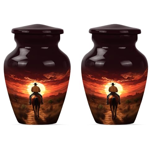 Image of Cowboy Urn for Ashes Adult Male - Keepsake Urns for Human Ashes - Companion Urn for 2 Adults - Small Urns for Human Women - Memorial Ash Containers for Men - 3 inch Set of 2