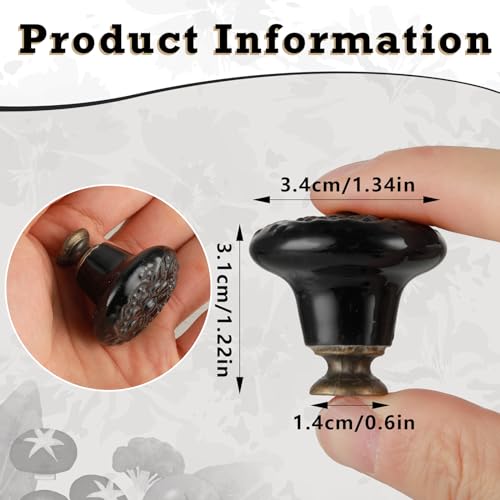 Aster 4 Stück Möbelknöpfe Schwarz, Schrankknöpfe Vintage mit Schrauben, Blumen Muster Runde Schubladenknöpfe für Kommode Schubladen Schuhschränke Küchenschrank