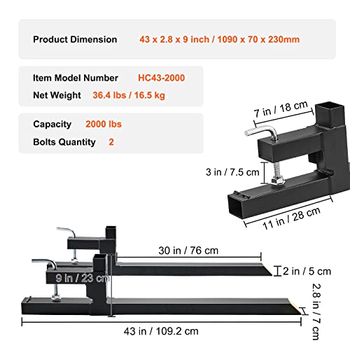 VEVOR 2x Palettengabeln Anklemmbar 1090x70x230mm Gabelträger 907kg Tragfähigkeit Gabelzinken 109cm Gesamtlänge mit 76,2cm-Gabelblatt Gabelstapler Gabelstaplerzinken Frontlader Palettenrahmen