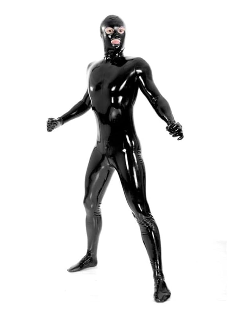 Amazon | ラテックスラバーブラックキャットスーツマスク全身