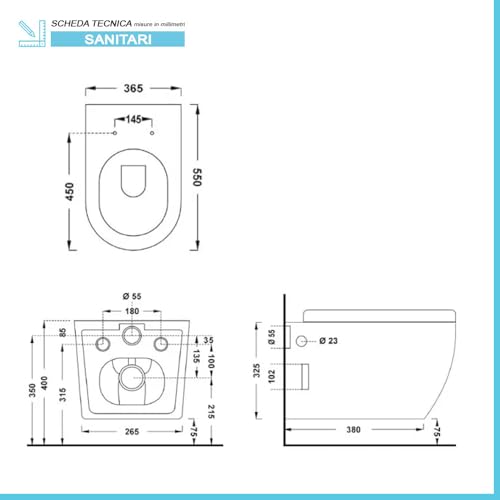 Set Sanitari Vaso + Bidet Sospesi, Rimless, Colore Bianco, Design Moderno, Completo Di Copriwater Con Chiusura Soft-Close - 3