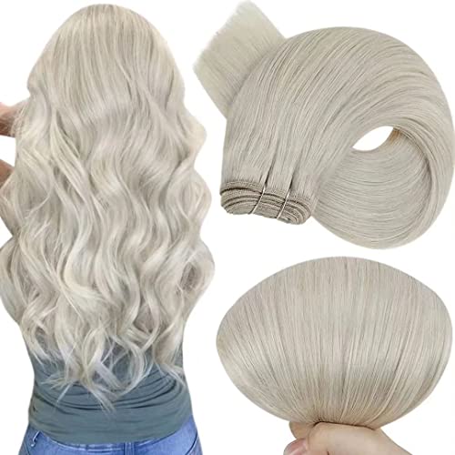 Hetto Blonde Weft Real Hair Extensions Real Hair Wefts for Sewing Weft Extensions Real Hair Platinum Blonde Straight 80 g 35 cm #60