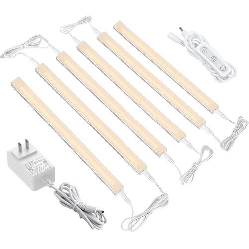 Image of ASOKO Dimmable Under Cabinet Lighting - 6 Pcs 12 Inch Linkable Led Counter Light Bars, Warm White 2700K, DC24V 1320Lumens, 18W Shelf Lighting (ETL Plug)