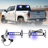 Tiannor 2X 6.1 inch Blue White Emergency Strobe Lights 12 LED Hazard Warning Flashing Safety Dash Front/Rear Windshield Lights Grill Surface Mount for Police Firefighter Ambulance Vehicles Trucks