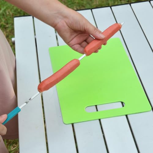 Brochetas de acero inoxidable para barbacoa con mango plano de silicona reutilizables 4