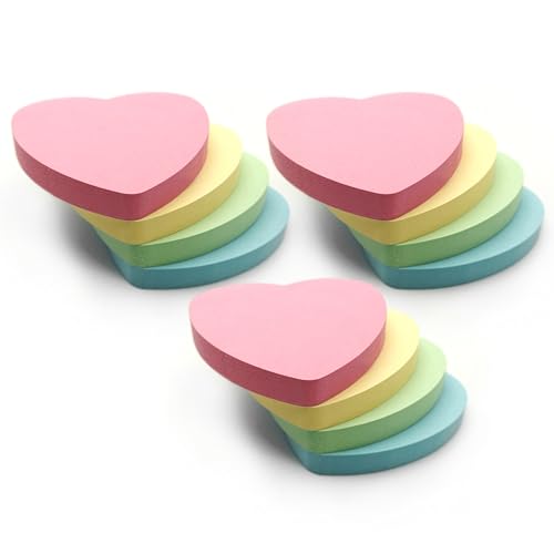Heart Sticky Notes Pastel Colours Yellow, Pink, Green, Orange | 1200 Sticky Pads (76x76mm) Set of 12 (100 Sheets Per Pad) | Stationery, Office Accessories, School Supplies for All Occasions