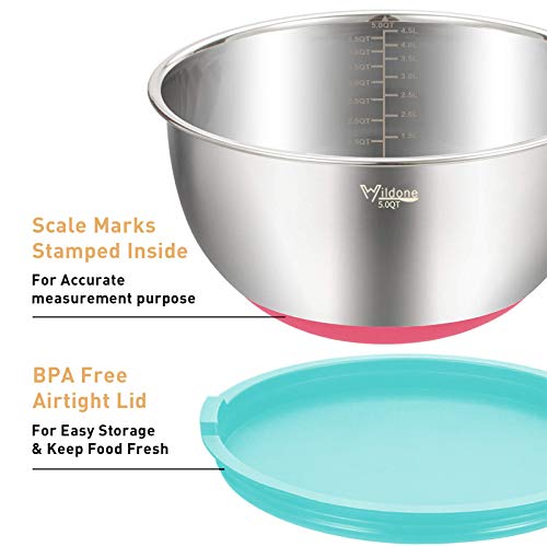 image for Wildone Mixing Bowls with Lids Set, 5PCS Stainless Steel Colorful Nest