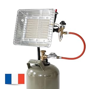 ROTHENBERGER Industrial Heizstrahler inkl. Piezo, 0,5 m Propangas-Schlauch und 37 mbar Druckregler | Gasheizstrahler | Aufsatzheizstrahler | **nur für französische Gasflaschen geeignet **