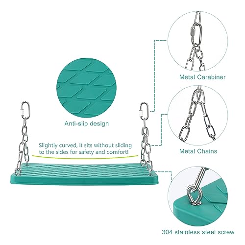 Swing Seat-Heavy Duty Non Slip Tree Swing Set Playground Swing Set Accessories for Kid Indoor Outdoor Birthday Gift Backyard,Green - Thumbnail 2