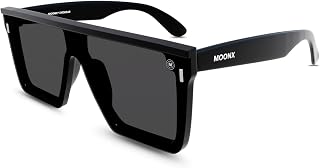 MOONX Trendsetter Polarised Rectangular Sunglasses for Men & Women | Glossy Black TR90 Frame | Black Lens | Stylish Unisex... Price In India