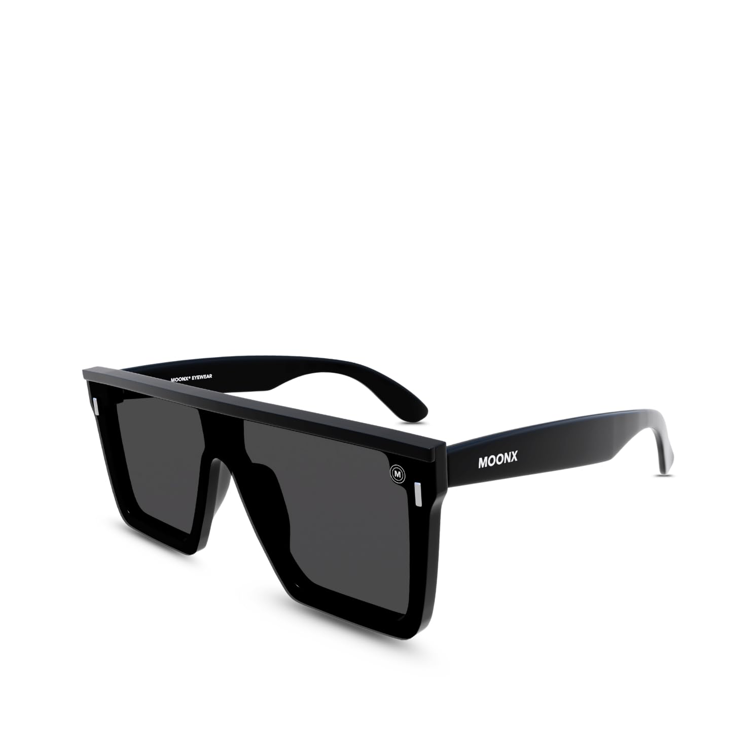 MOONX Trendsetter Polarised Rectangular Sunglasses for Men & Women | Glossy Black TR90 Frame | Black Lens | Stylish Unisex...