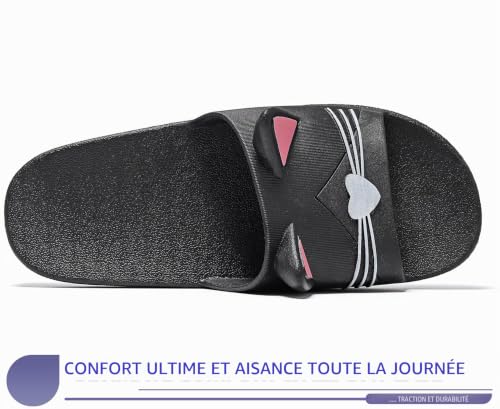 Vunavueya Fille Pantoufles Maison Garçon Tongs Chaussons d'été Chaussures de Bain Enfants Sandales de Piscine Plage Noir Rose 30/31 EU(210CN) – vue 7