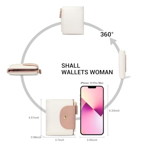 YINHEXI Small Compact Bifold Leather Wallet for Women RFID Blocking with Zipper Coin Pocket & ID Window (Bi-fold, White)3