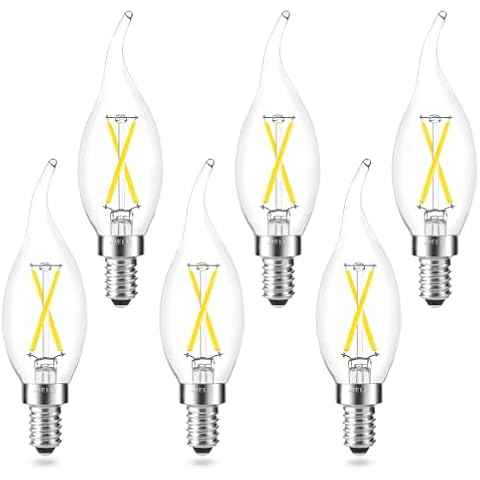 AIELIT E12 Candelabra LED Light Bulbs Dimmable, 25 Watt Equivalent Chandelier Light Bulb, CA10 Flame Tip Candle Light Bulb, 5000K Daylight White, E12 LED Bulb for Ceiling Fan, Pendant, 6-Pack Cover