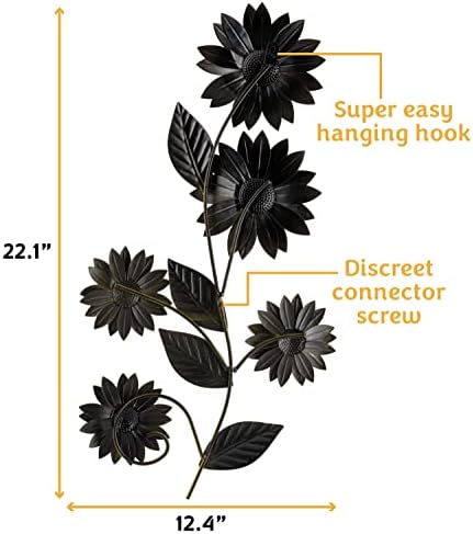 BEE ON BLOOM Metal sunflower wall decor 25 Inches for indoors and outdoors | Perfect sunflower decor for porch, patio, kitchen | Rustic yellow individually hand painted petals