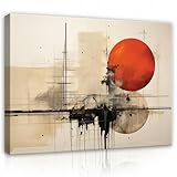 WallArena Quadro astratto moderno industriale, arte beige, rosso, 100 x 75 cm, grande XXL, soggiorno, camera da letto, stampa artistica da parete su tela, pronta da appendere