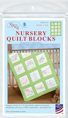 Jack Dempsey Stamped White Nursery Quilt Blocks 9"X9" 12/Pkg-Noah's Ark