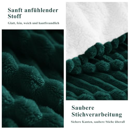 Aisbo Dicke Cord Sherpa Decke Dunkelgrün - Warme Kuscheldecke Flauschig 130x150 cm Winter Plüsch Kuscheldecken als Sofadecke Couchdecke… – Ansicht 6