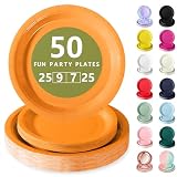 Nkaiso Assiette Jetable Anniversaire, 50 Pièces Orange Vaisselle en carton   25 Assiettes Plateaux 23cm & 25 Assiettes Dessert 18cm   Pour Mariage, Anniversaire & Événements