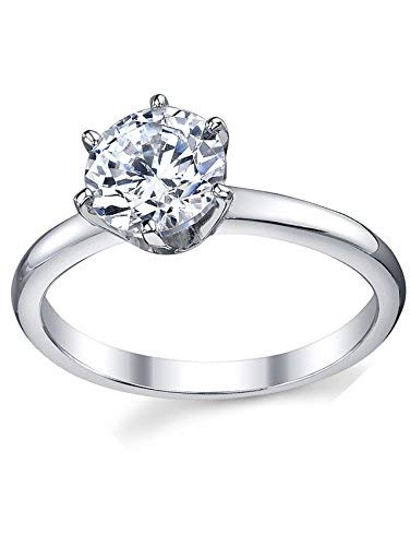 Ultimate Metals® Banda de Compromiso de Plata Esterlina 925 para Mujer, Anillo Solitario con Circonio Cúbico Redondo 1.25 Quilates