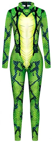 Ocean Plus Damen Halloween Bunter Skelettdruck Langärmliger Body Karneval Einteiliges Kostüm Bodysuit mit langen Ärmeln