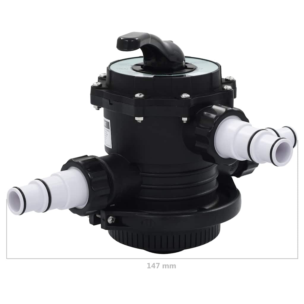 Wielokierunkowy zawór do filtra piaskowego ABS 1,5 cala 6 drożności, montaż nasadowy z przyłączem 38 mm, wziernik, 3 armatury, do filtrów basenowych, płukania wstecznego, filtrowania i