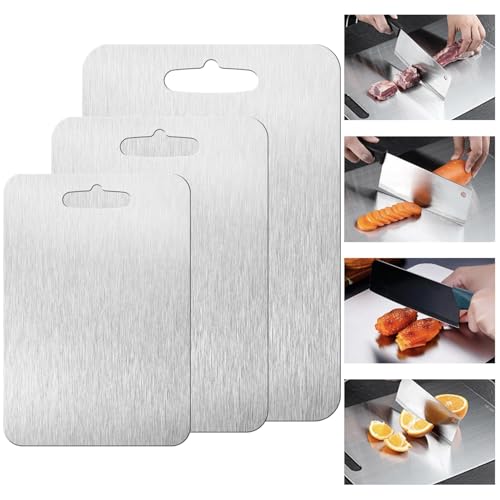 Vellaluna 3 Pcs Titanium Cutting Board Cutting Boards for Kitchen - Dishwasher Safe Double-Sided Cutting Mat Food Grade Metal Chopping Board Kitchen Necessities for Home Outdoor Camping Meal Prep