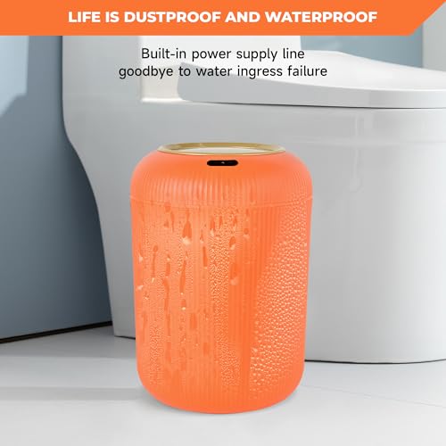 Image of Pukomc Smart Sensor Wastebasket, Convenient and Hygienic Easy to Use, Technology Sensor Waterproof Wastebasket Plastic Trash can for Kitchen, Bathroom, Bedroom, Living Room, Office and Outdoor Orange