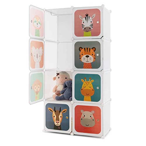Maxmass 8/12 Cube Children Wardrobe, Portable Kids Clothes Closet with Hanging Sections,...