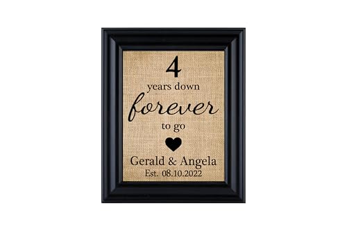 4th anniversary gifts, silk anniversary print, 4 Year down forever to go, gift for him, Gift for her, Anniversary Burlap print -1L (Frame not Included)