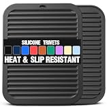 Silicone Trivets for Hot Pots and Pans - 2 Heat Resistant Pot Holders Silicone Trivet Mat Multipurpose Counter Pads (Black)