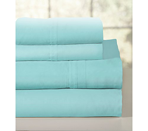 Pointehaven Lullaby Bedding 200 Thread Count Combed Cotton Sheet Set Queen, Aqua
