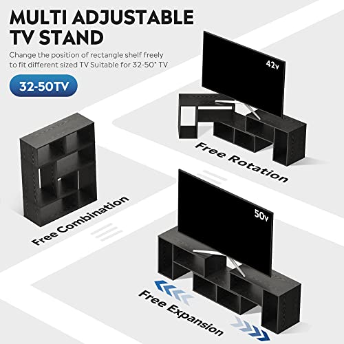 Devaise 3 Pieces Console Tv Stand For 45 50 55 Inch Tv, Tv Table Modern Entertainment Center Media Stand, Storage Bookcase Shelf For Living Room, Black #TOP3