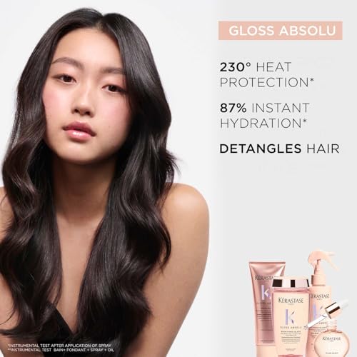 Image of Kerastase Gloss Absolu Anti-Frizz Heat Protectant Spray For Glossy Hair | Fine To Medium Hair | 4-Days Anti-Frizz | With Hyaluronic & Glycolic Acid, Wild Rose-In-Oil | 190ml