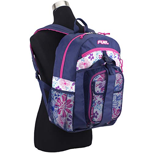Fuel Backpack With Lunch Box Combo – 18.5” Two Compartment Water Resistant Durable Adjustable Straps With Side Water Bottle Pockets 2 In 1 Set – Periwinkle Flowers #TOP6