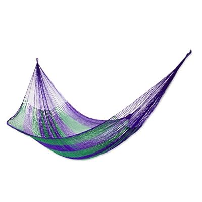 NOVICA Green and Purple Striped Hand Woven Nylon Mayan 2 Person XL Rope Hammock, Green Vineyard' (Double) 41WZSFUbk6L. SS400
